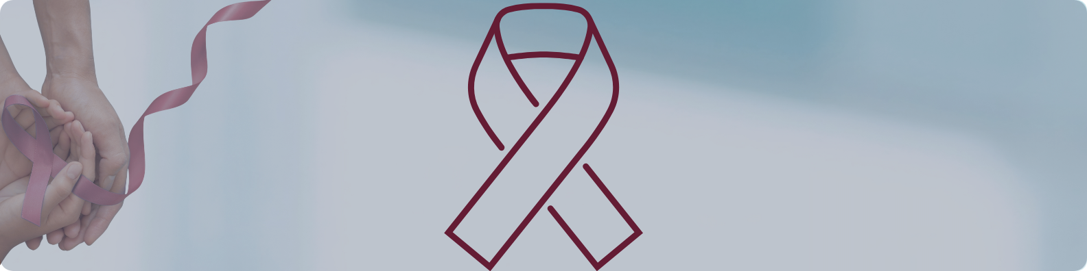 Lazo burdeo sobre fondo informativo para concientización de mieloma múltiple.