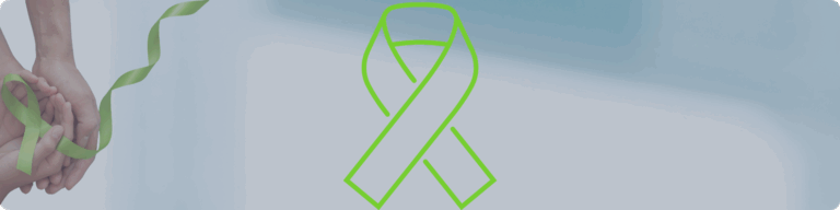 Lazo Verde sobre fondo informativo para concientización del linfoma.